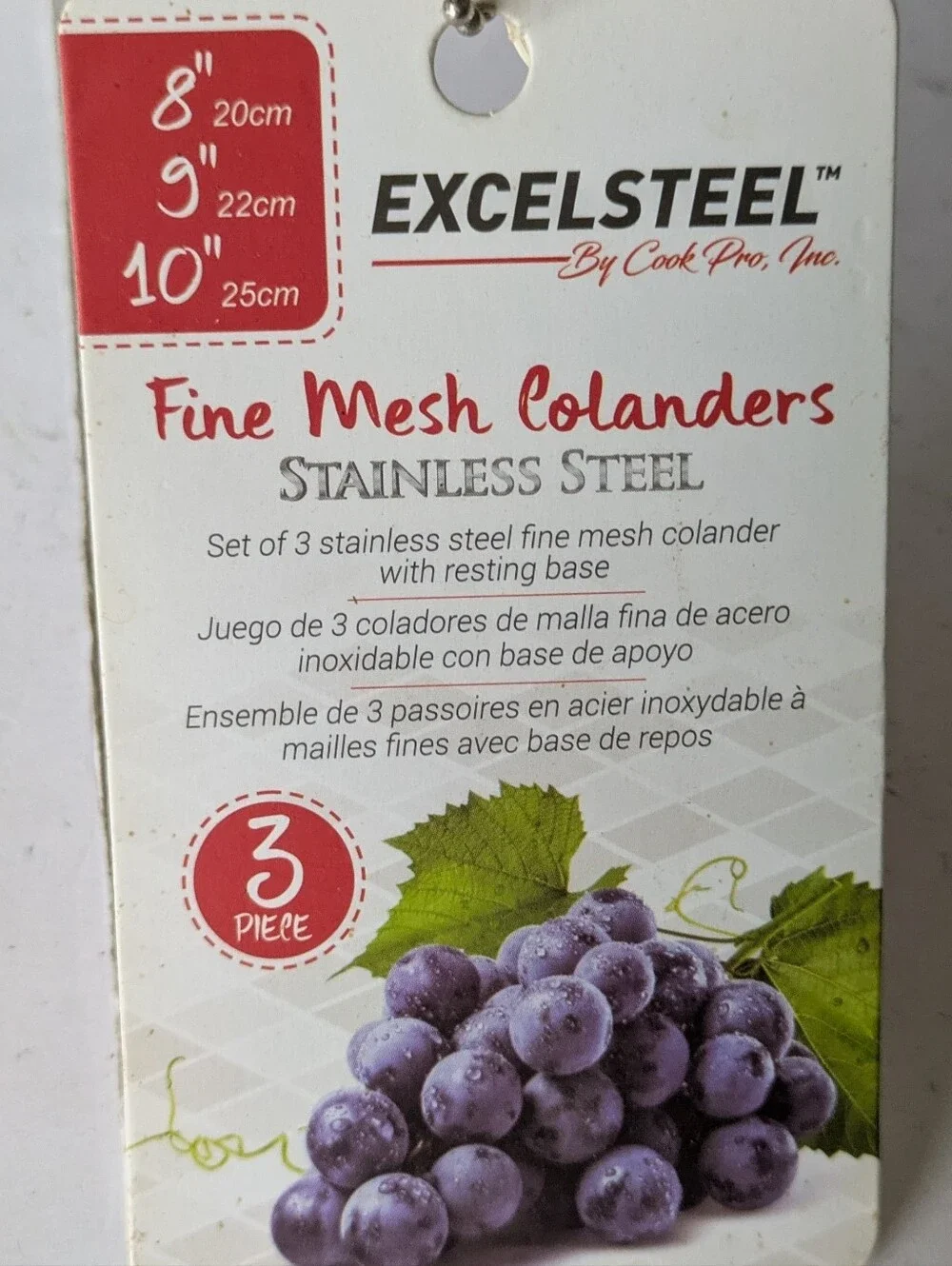 Colander Stainless Steel Fine Mesh Silver Strainer Set 3 with Resting Base NWT